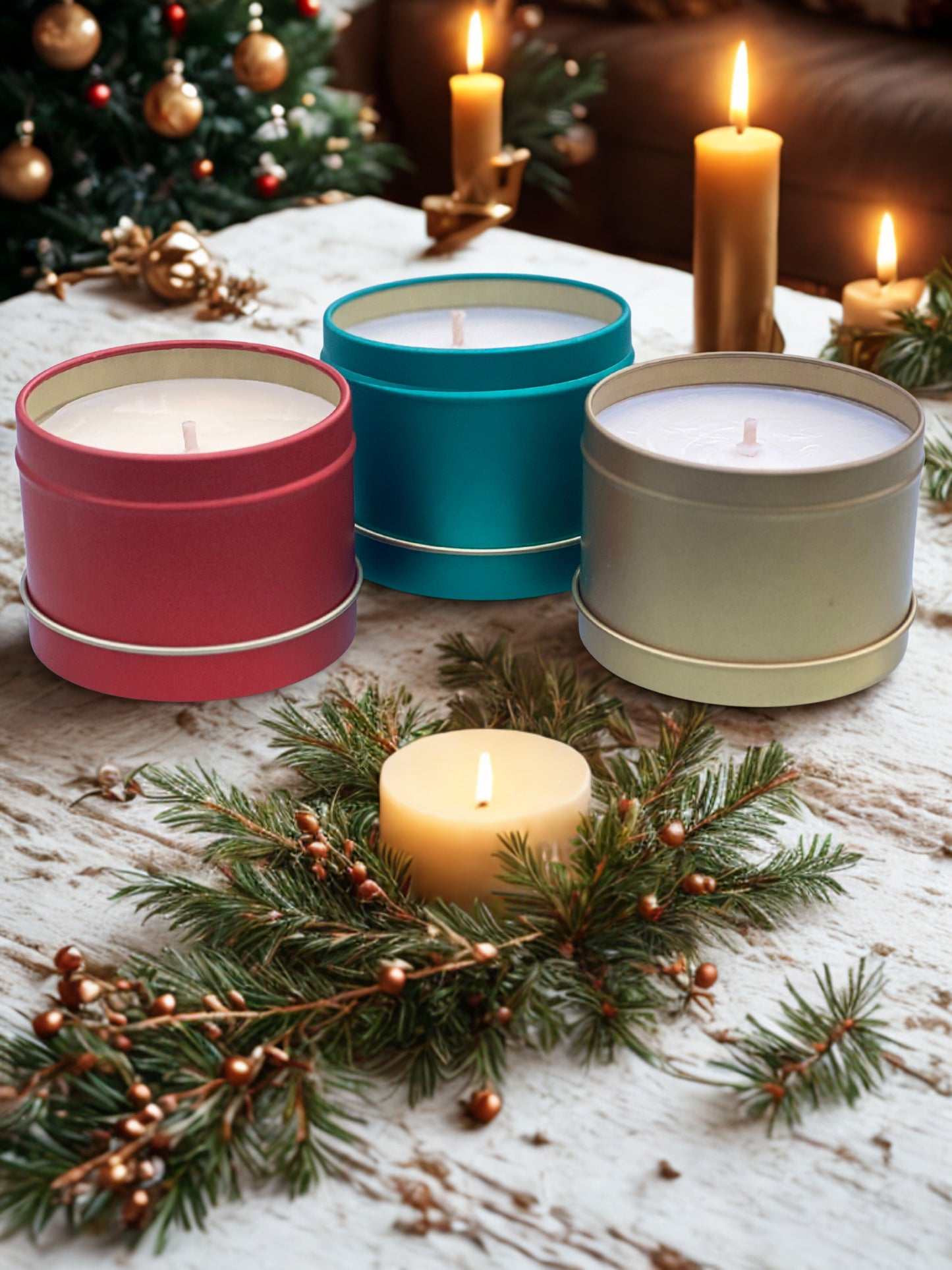 Christmas Tin Candles Set of 3
