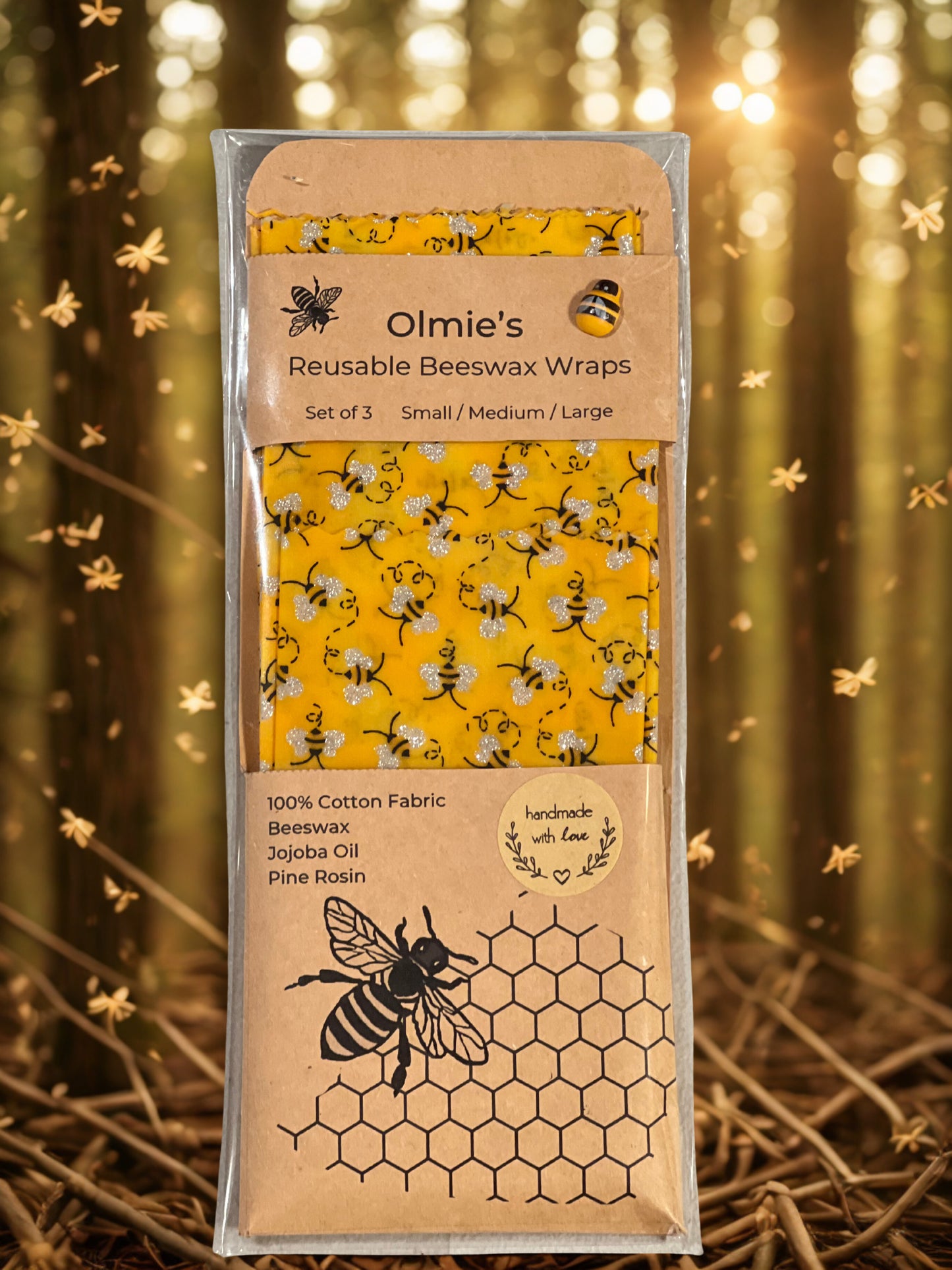 Reusable Beeswax Wraps Set of 3 - Small. Medium & Large