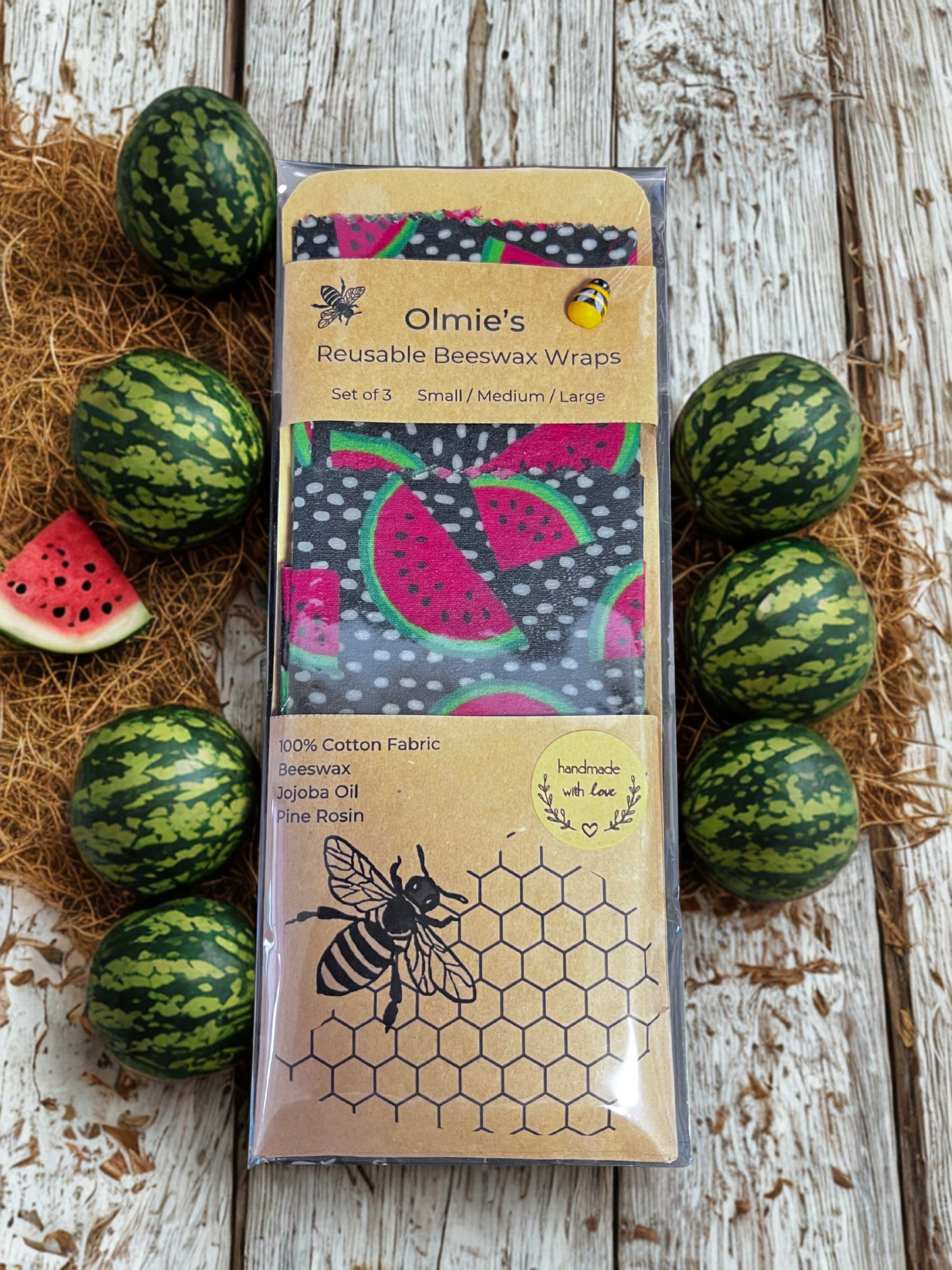 Reusable Beeswax Wraps set of 3 Small Medium & Large