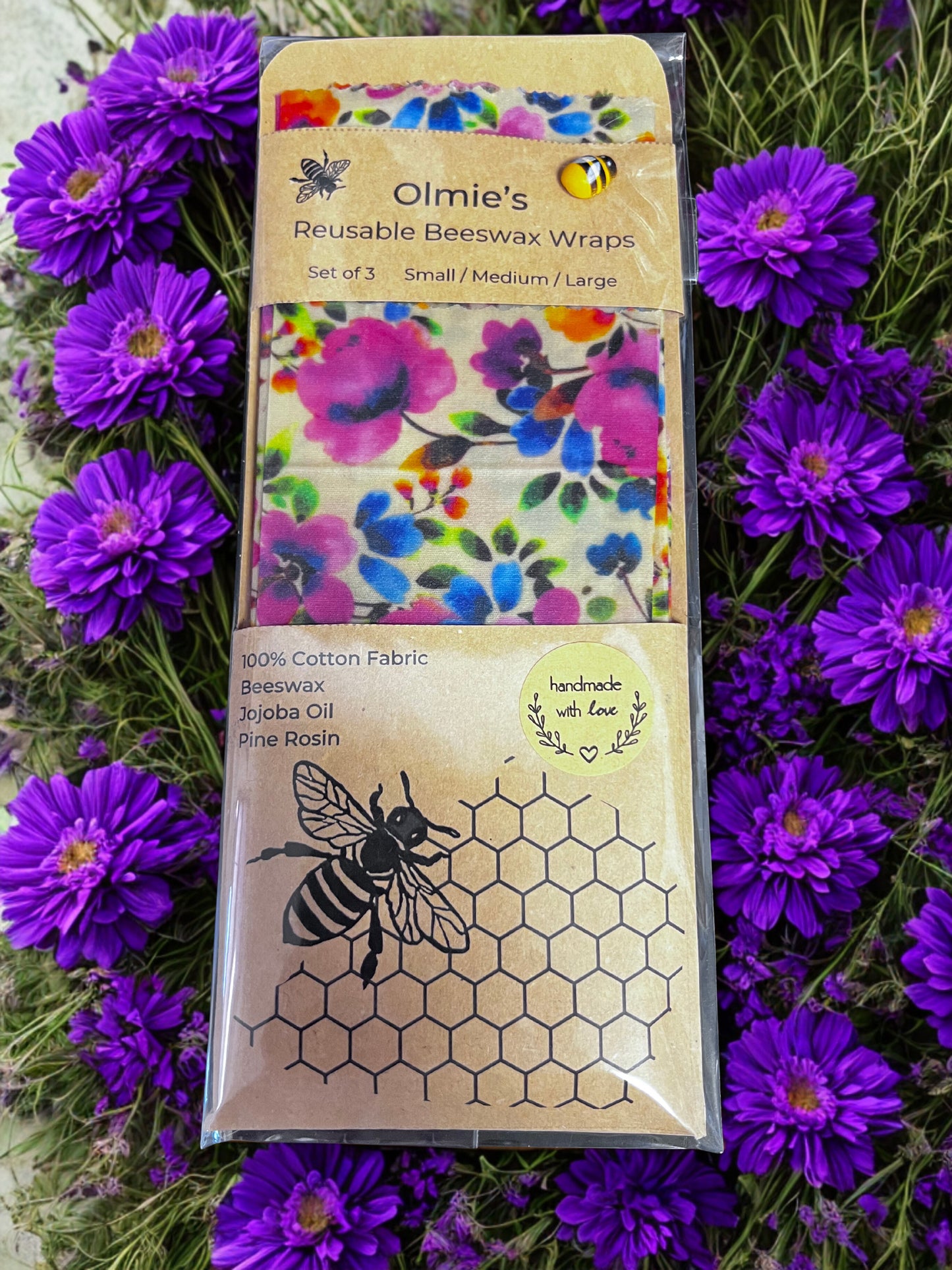 Reusable Beeswax Wraps set of 3 Small Medium & Large