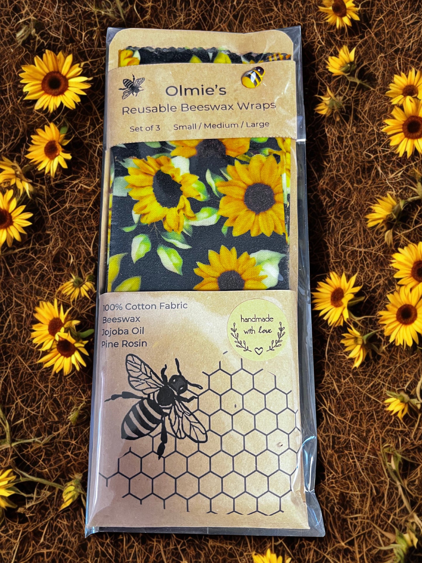 Reusable Beeswax Wraps set of 3 Small Medium & Large