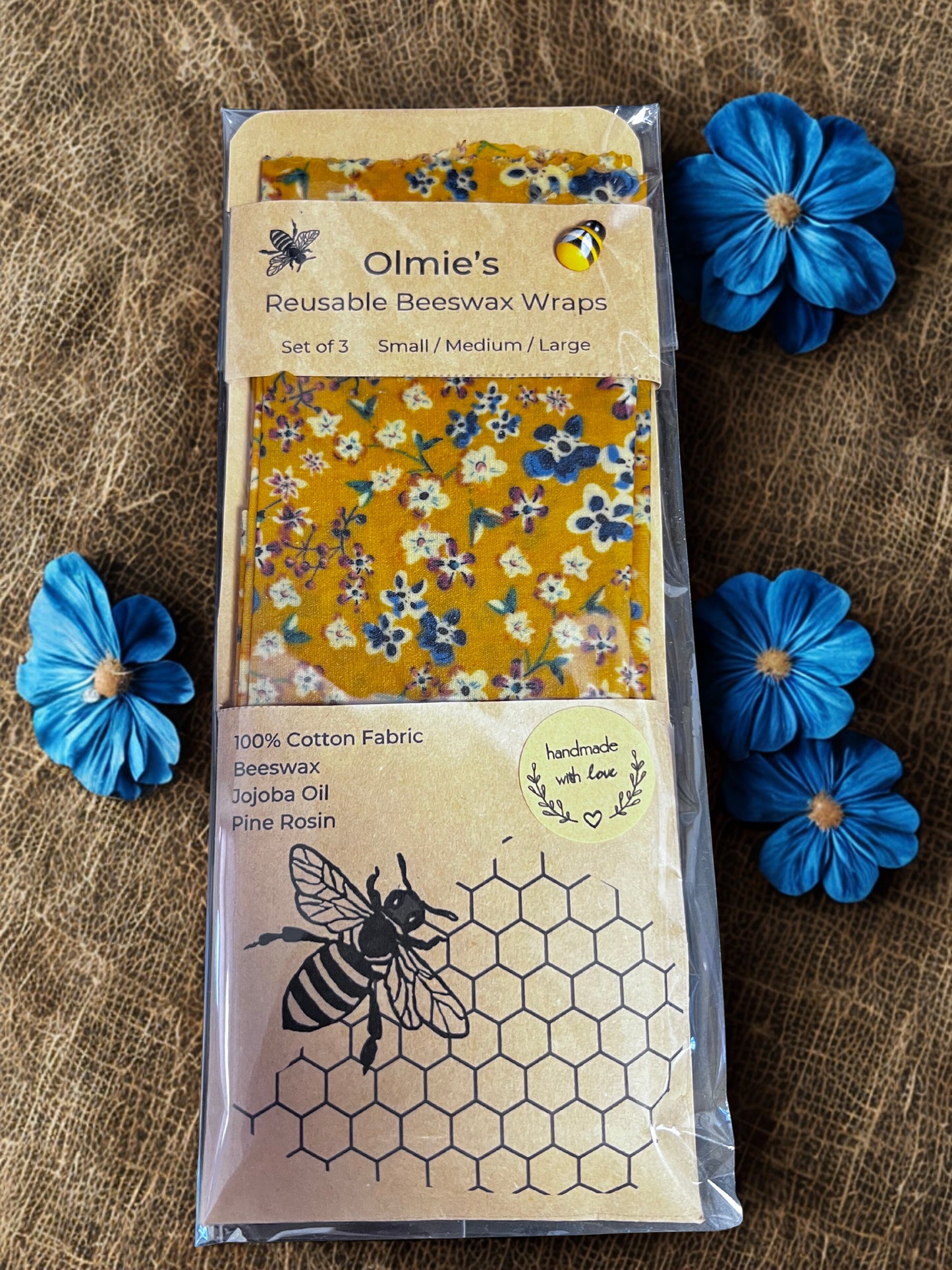 Reusable Beeswax Wraps set of 3 Small Medium & Large