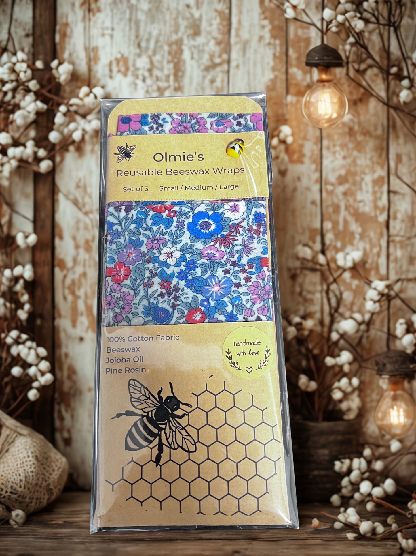 Reusable Beeswax Wraps set of 3 Small Medium & Large