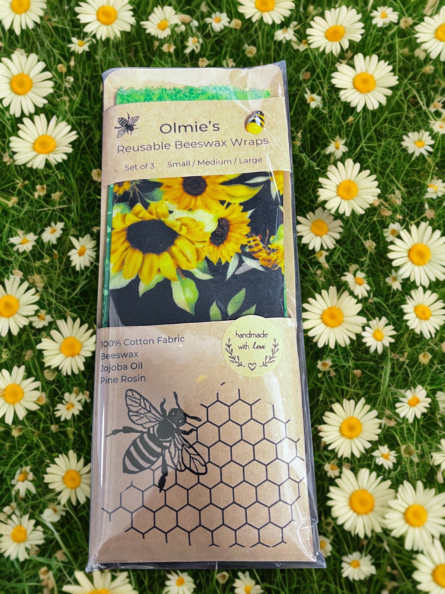 Reusable Beeswax Wraps set of 3 Small Medium & Large