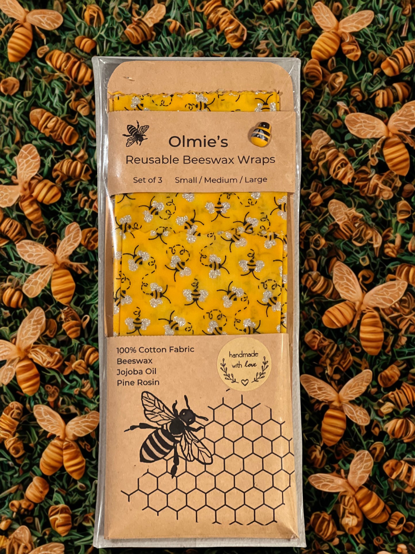 Reusable Beeswax  Wraps Set of 3  - Small. Medium & Large