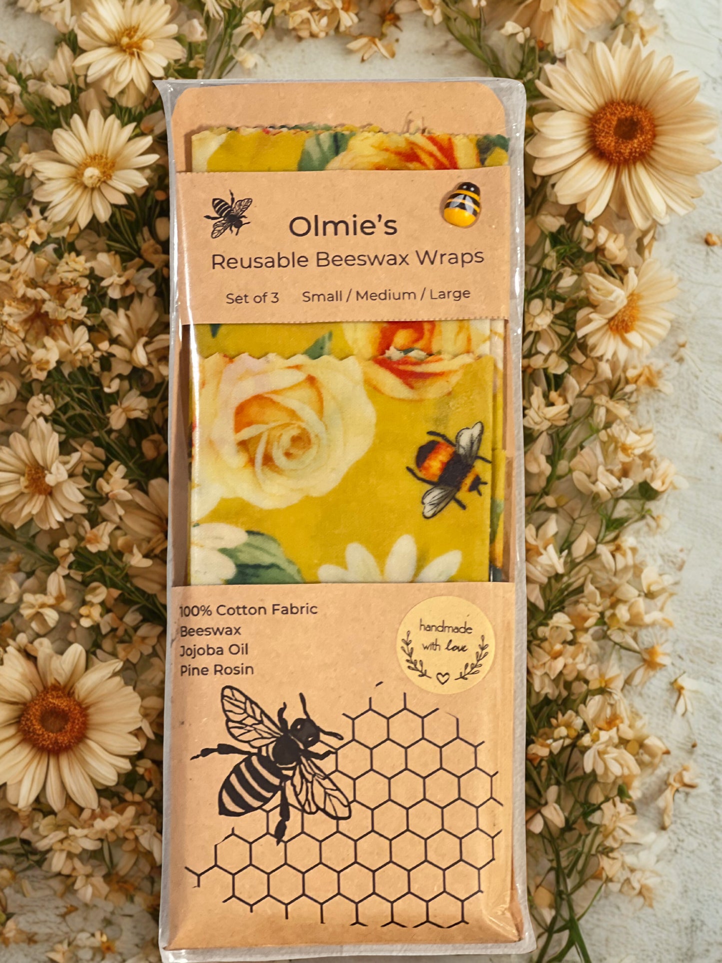 Reusable Beeswax wraps set of 3 - Small Medium & Large