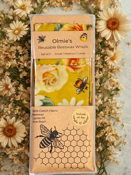 Reusable Beeswax wraps set of 3 - Small Medium & Large