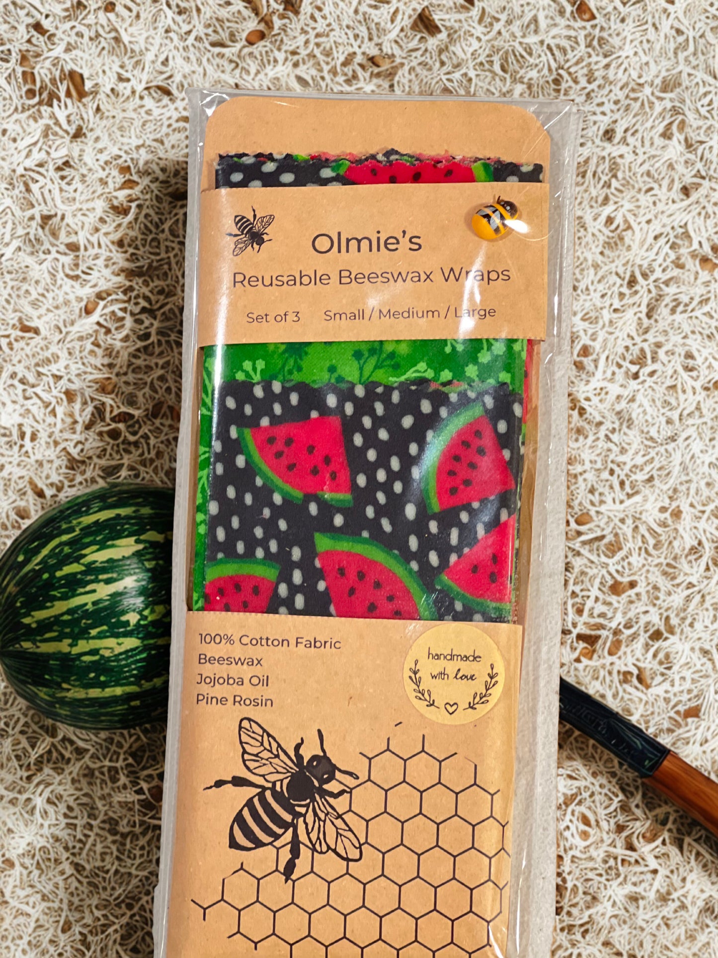 Reusable Beeswax Wraps set of 3 Small Medium & Large