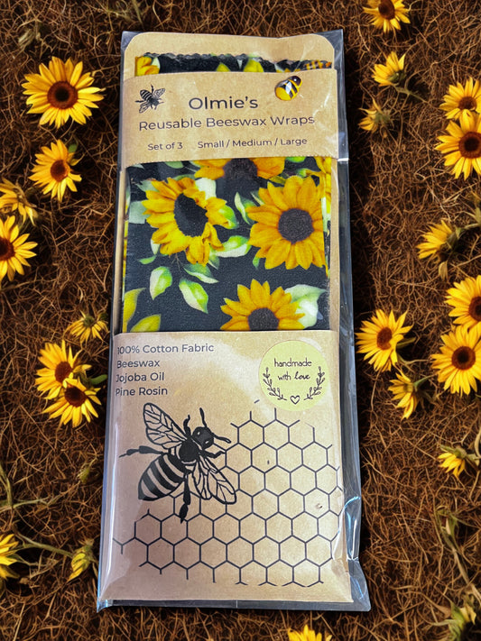 Reusable Beeswax Wraps set of 3 Small Medium & Large