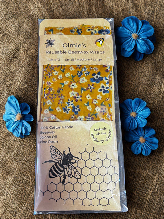 Reusable Beeswax Wraps set of 3 Small Medium & Large