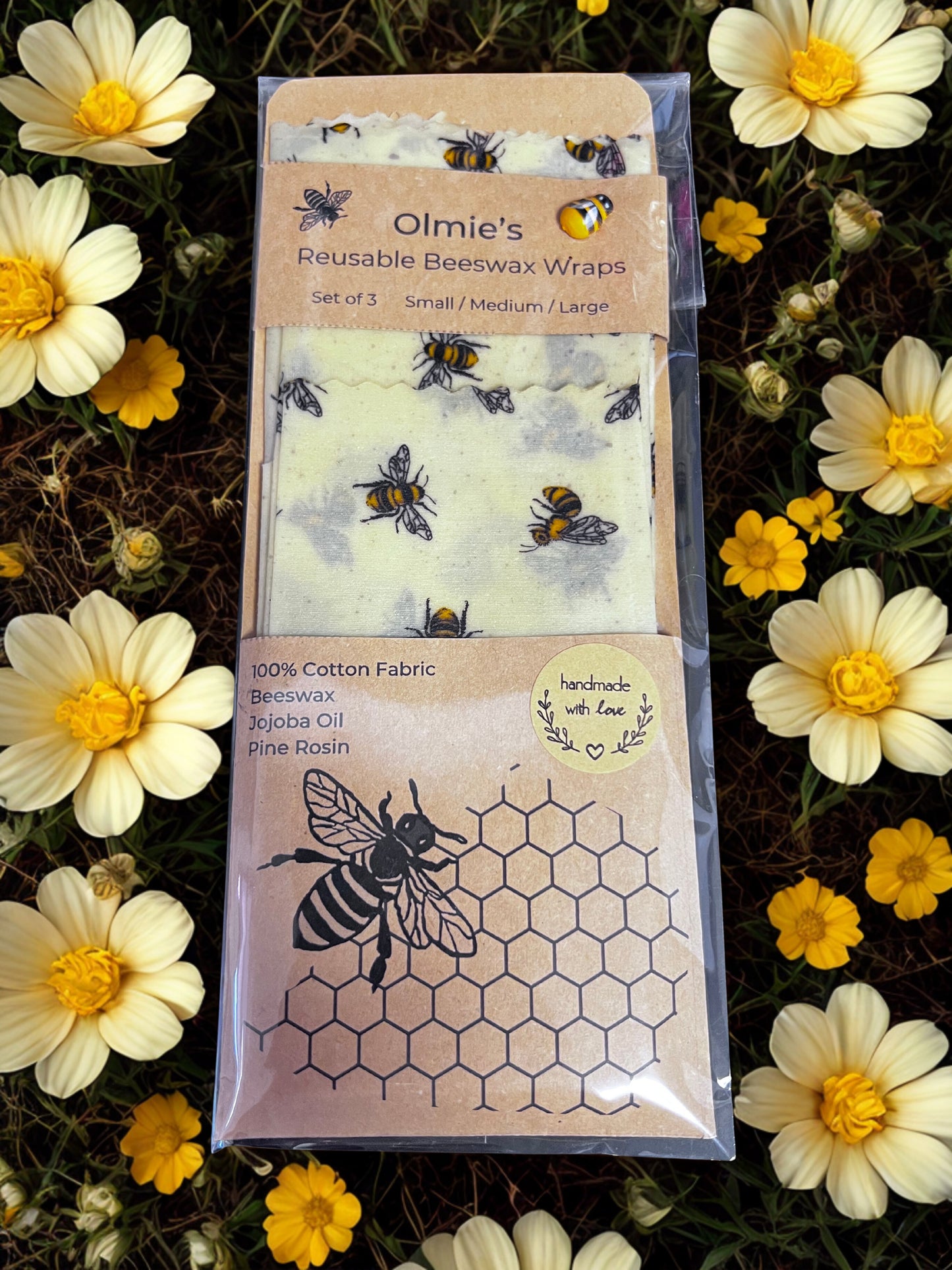 Reusable Beeswax Wraps set of 3 Small Medium & Large