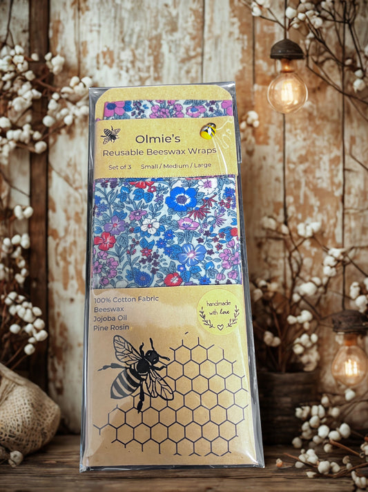 Reusable Beeswax Wraps set of 3 Small Medium & Large