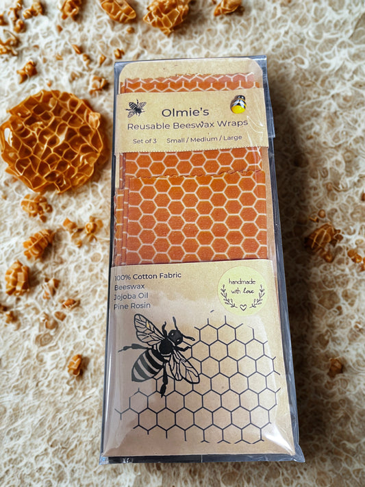 Reusable Beeswax Wraps set of 3 Small Medium & Large